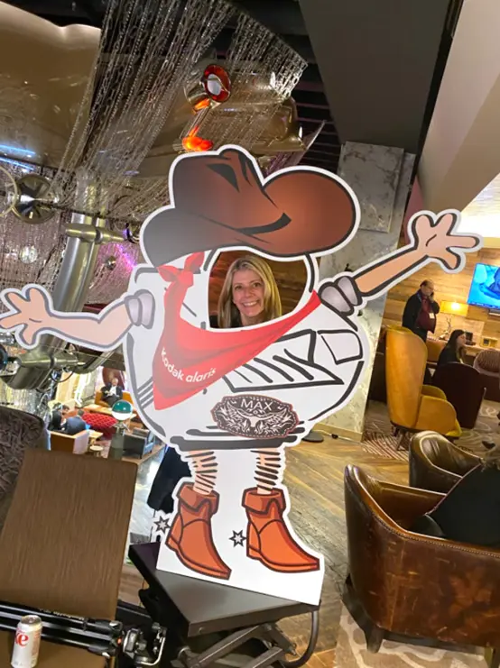 Kodak Alaris Max the Robot with a face cutout for photos